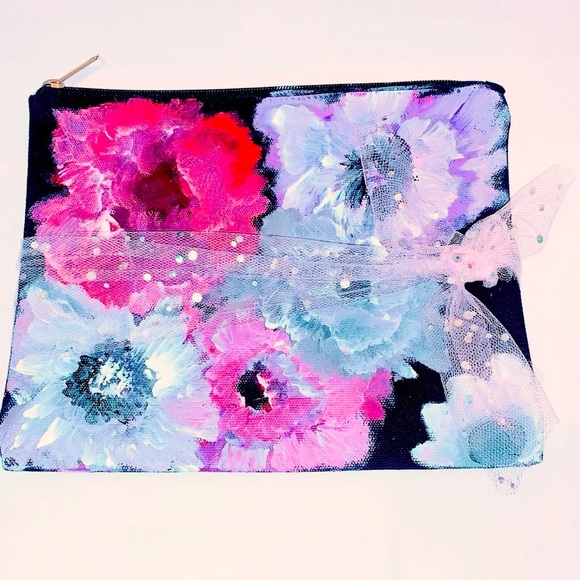 Hand Painted Floral Makeup Bag SOLD - Picture 1 of 7